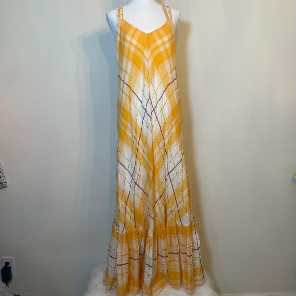 Holding Horses Yellow And White Plaid Maxi Dress Sz M